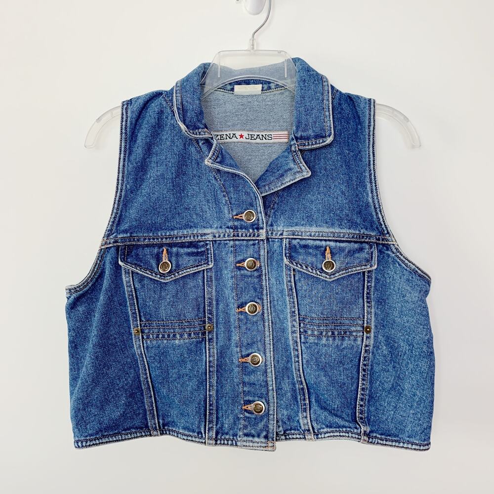 Zena Jeans Y2K Denim Jean Vest Size Large Medium Wash